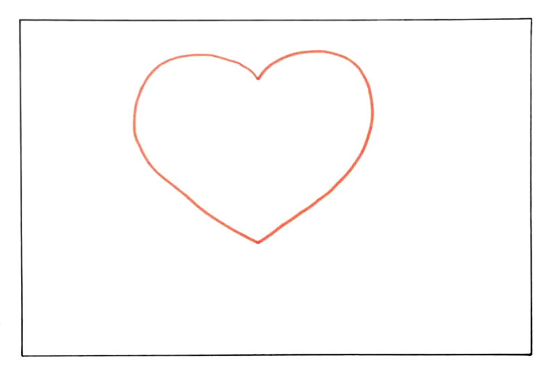 步骤1：在纸上方画出一个大大的心形。