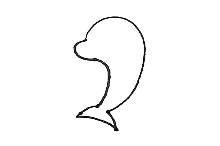 步骤3：下面用两段弧线画出尾部，中间再连接一条弧线。