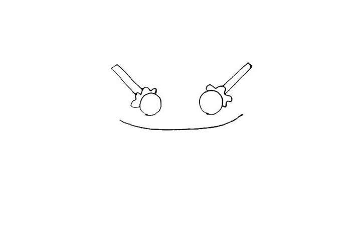 步骤3：鼓槌的下面再画上一条弧线。