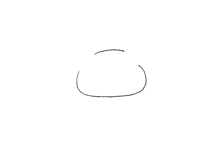 步骤1：先画上半个椭圆形，上面再画上一条弧线，留下两个缺口。
