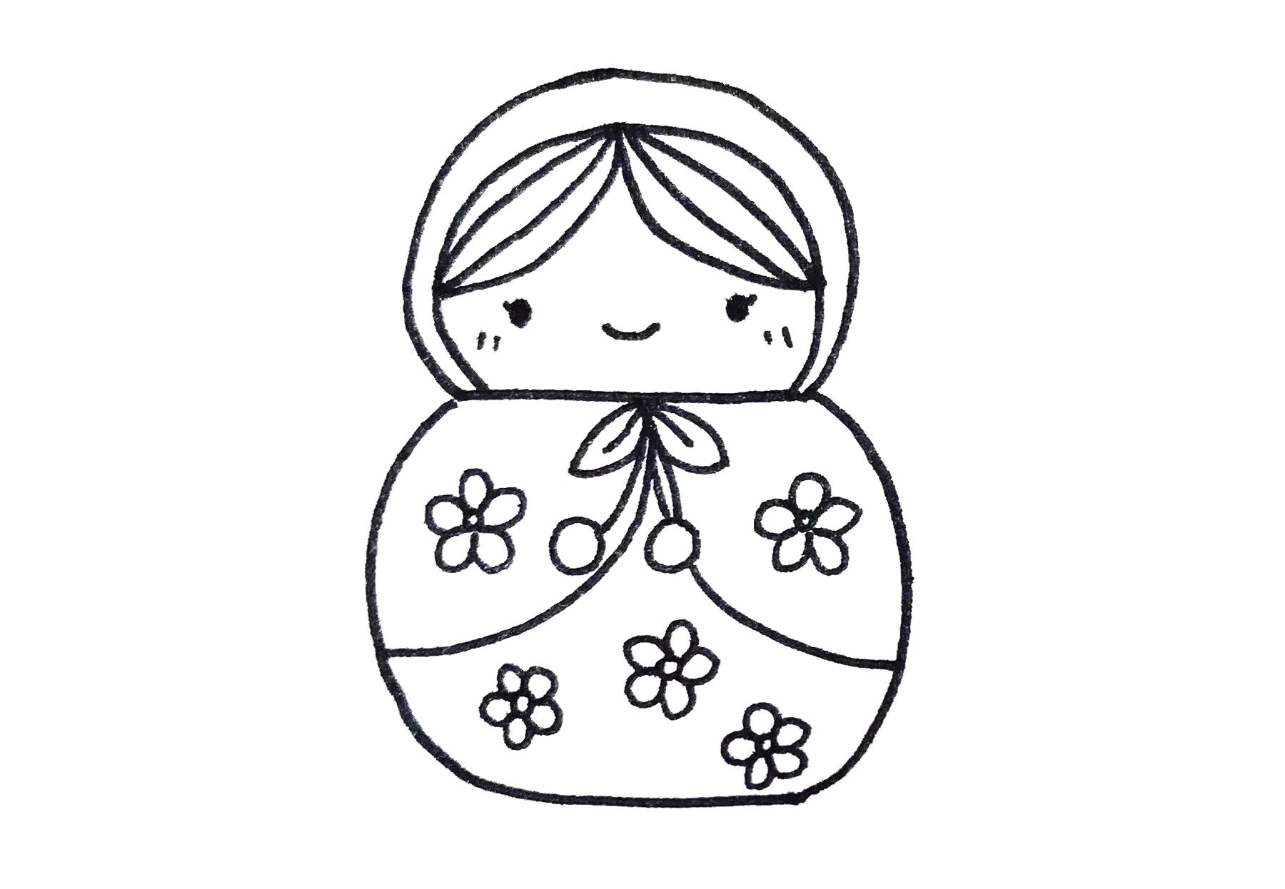 步骤4：然后再画套娃的衣服。