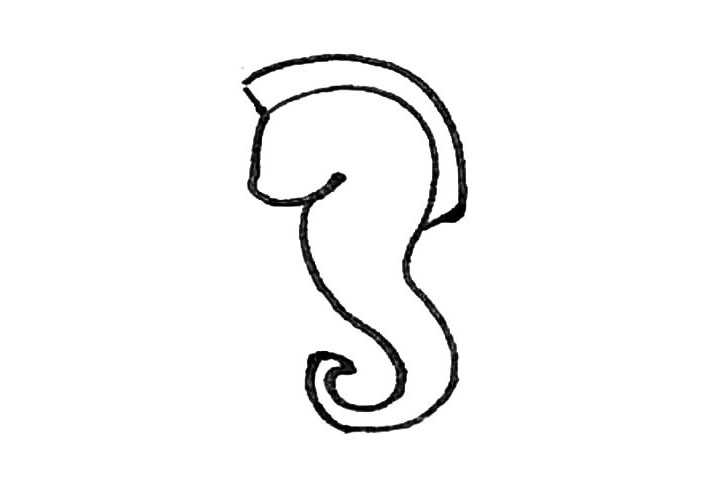 步骤4：然后在头上和背部画上短线用弧线连接起来形成背鳍。