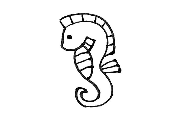 步骤7：再背鳍上画上断线以及点上它的眼睛。