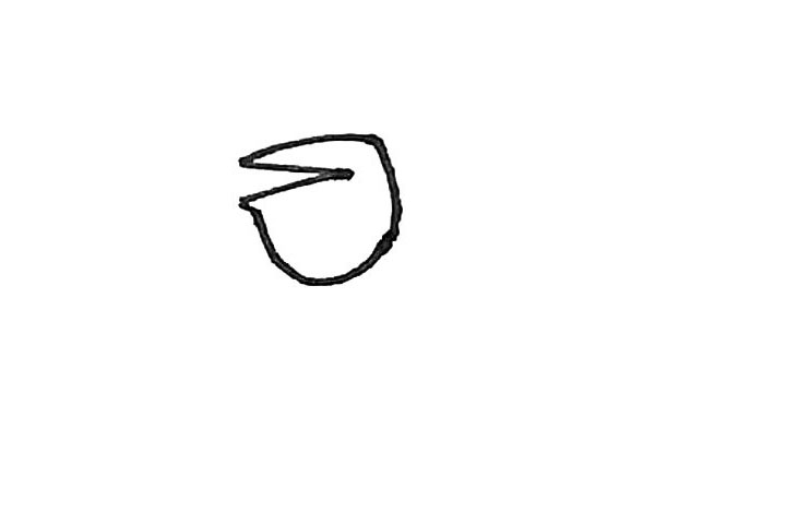 步骤2：接着再用弧线画出它的嘴巴，注意下面的地方很大。