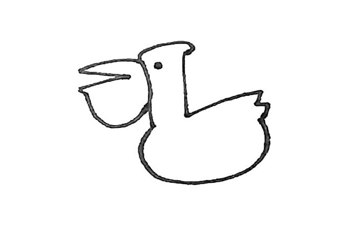 步骤4：然后在下面画上半个大的椭圆形作为身子，尾巴用弧线表示。