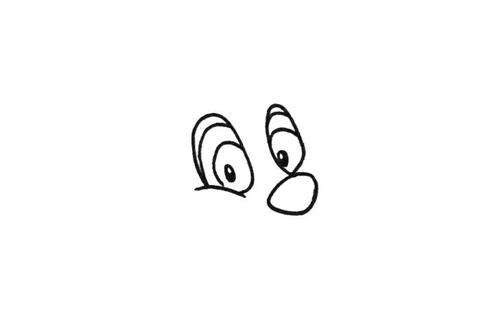 步骤2：鼻子上方画上两只大眼睛。