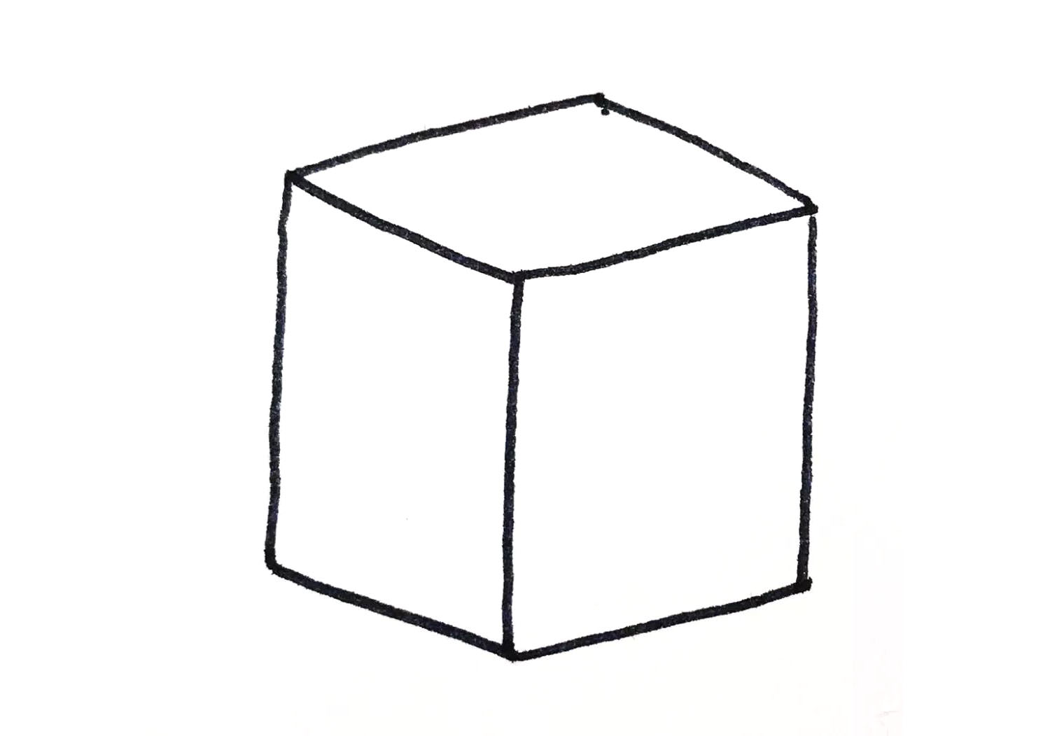 步骤2：上方画出两条斜线，形成一个立方体。