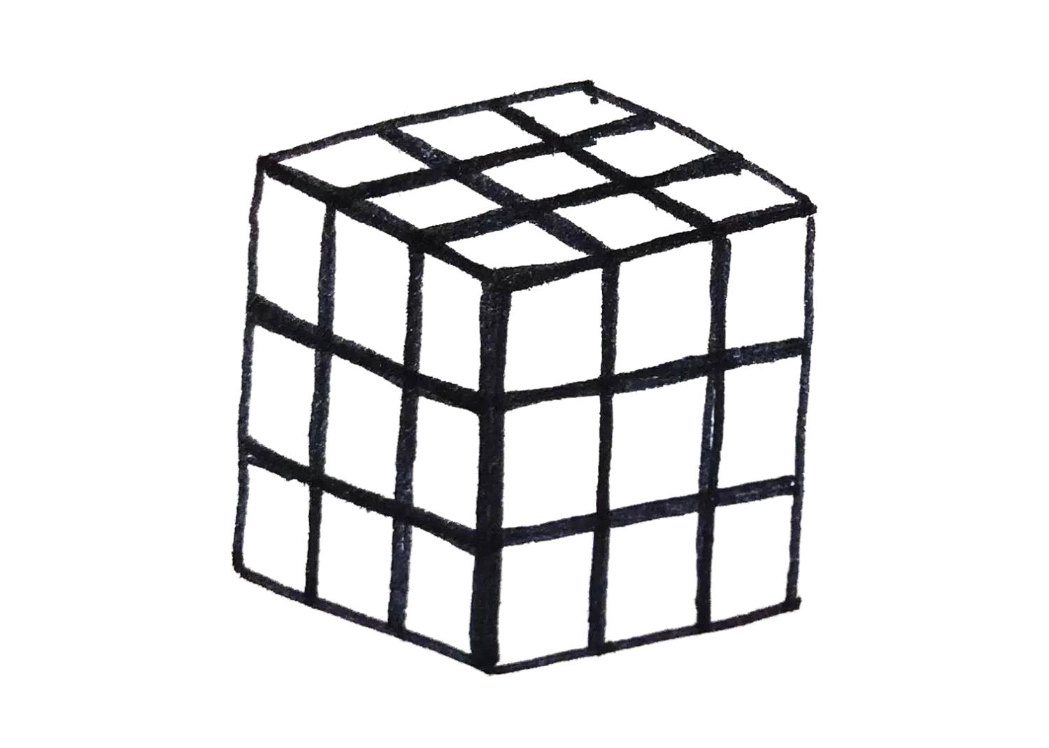 步骤3：顺着线条画相交平行线，形成魔方格子。