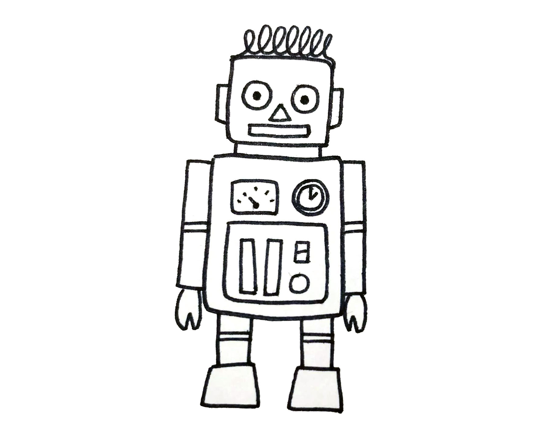 步骤3：然后画出它的头发、眼睛、嘴巴和身上的其他部件。