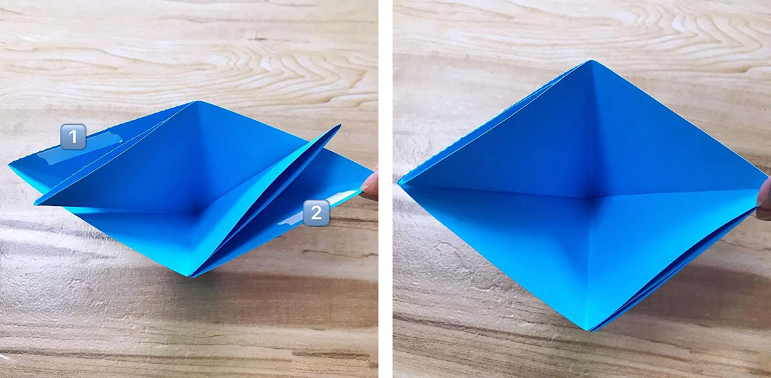 步骤6：如图打开，1和2处贴上双面胶。