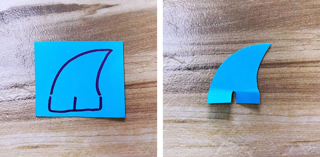 步骤9：画一个鲨鱼鳍，剪下来。