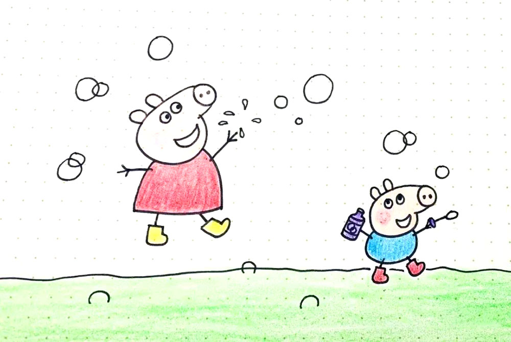 画玩泡泡的佩琪和乔治