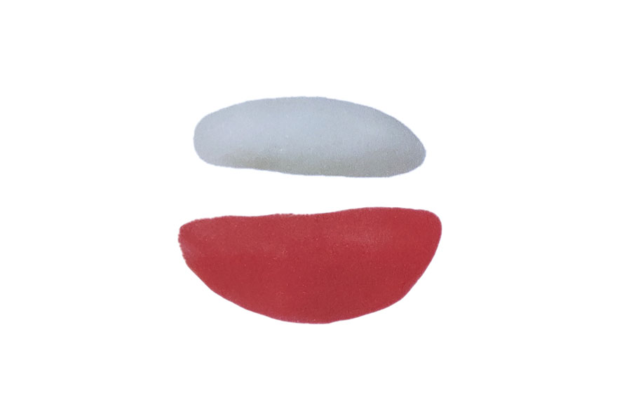 步骤1：捏一个红色月牙形的西瓜瓤，并搓一个白色长条。