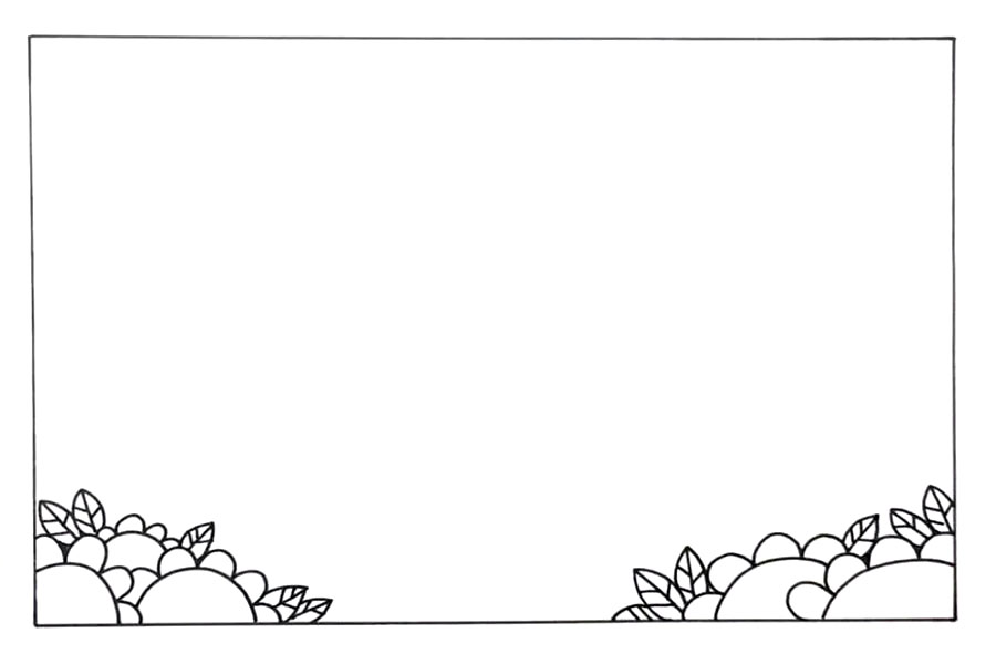 步骤1：首先在左右下角画上手抄报的装饰花朵。