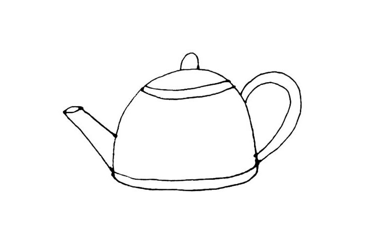 步骤4：在茶壶左边画上两条斜线，中间画上一个小的椭圆形作为壶嘴。