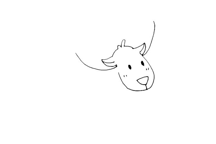 步骤4：在耳朵的两边，画上去两条弧线，注意对称。