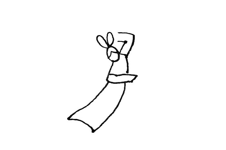 步骤5：再往下画上两条弧线连接作为衣服。