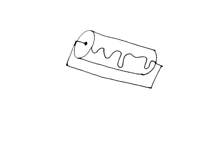 步骤4：在下面，再画上一条横线，并和上面的图案连接起来，有点像方形。