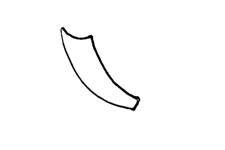 步骤2：再画上一条长弧线连接起来形成大刀的形状。