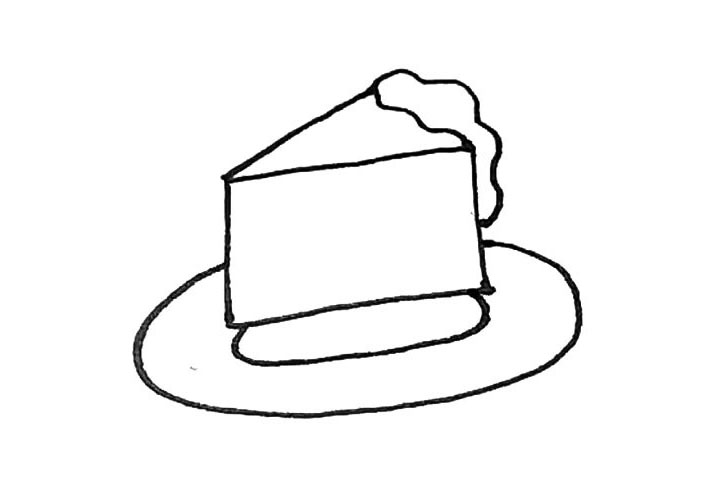 步骤3：接着在缺口处画上两圈的波浪线作为奶酪融化的部分。