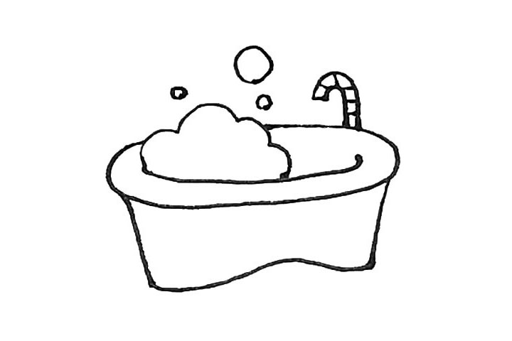 步骤6：然后给水龙头加上一点装饰线，以及画上一点泡泡。