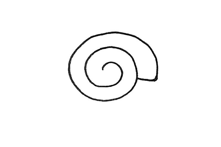 步骤1：先画上一个漩涡的形状作为海螺的外形。