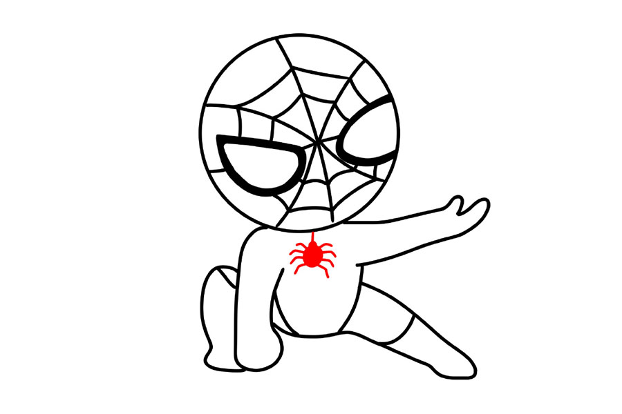 步骤8：画蜘蛛侠脖子上戴的蜘蛛。
