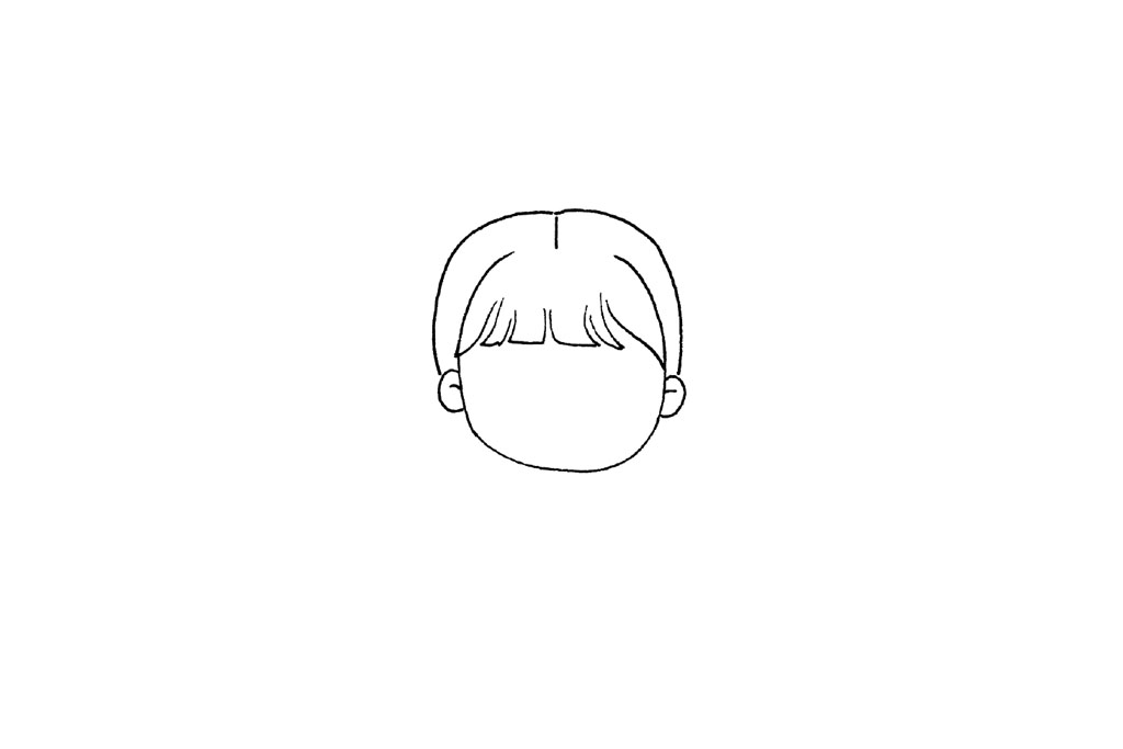 步骤2：接着完善头发和耳朵。