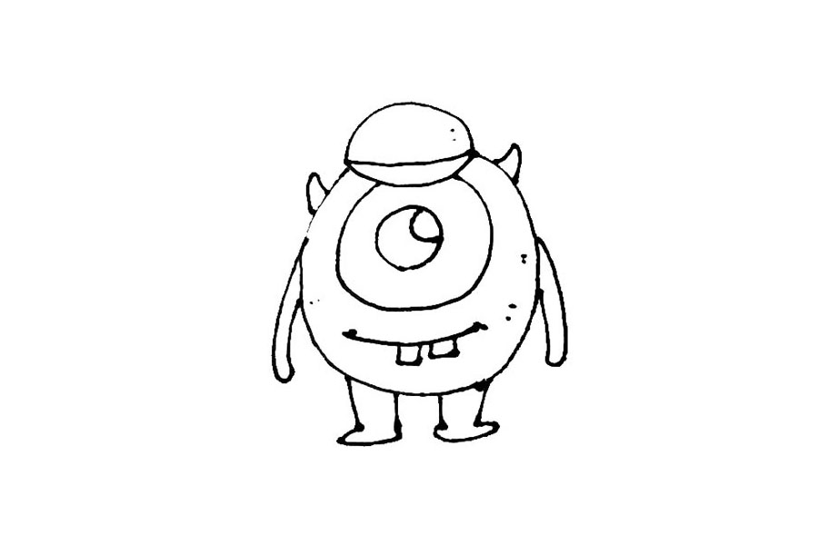 步骤6：在头上加上两个小角，并画上一些装饰线条。