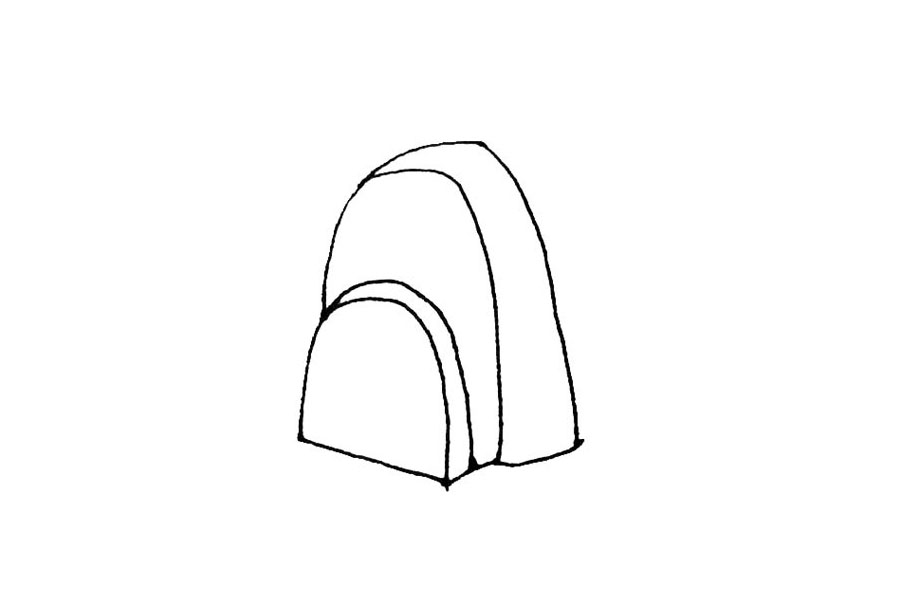 步骤3：在拱门的后面，用同样的方法，画上一个更大的拱门，也要加上厚度。