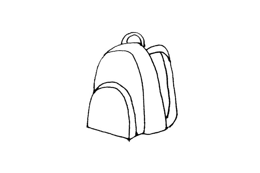步骤5：在右边，用曲线，画出书包的背带，注意其中曲线的变化和穿插。