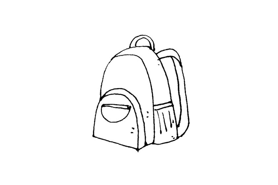 步骤6：给书包用线条加上一些装饰，例如侧面的和书包前的小口袋。