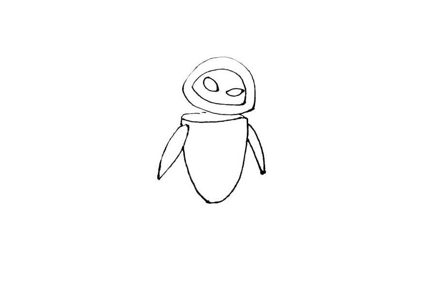 步骤5：在身体的右边，要画上一个细长的椭圆形作为手。