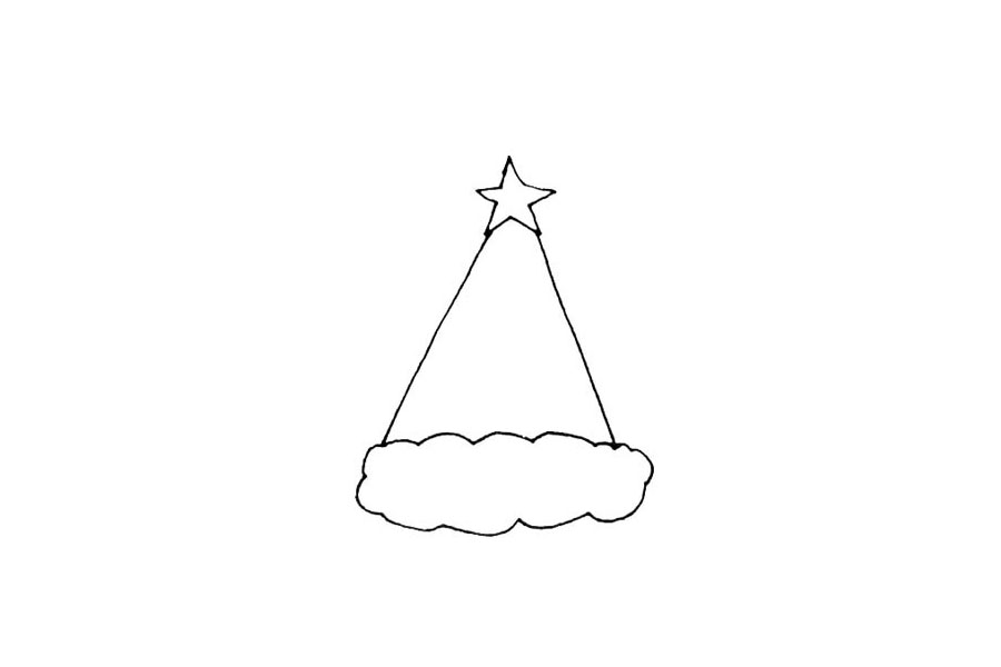 步骤3：用波浪线画出一圈帽子上的棉花，有点像画云朵的感觉。