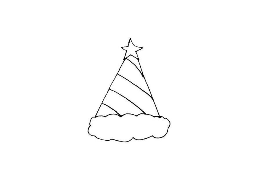 步骤4：在帽子里面，用斜线画上帽子的条纹