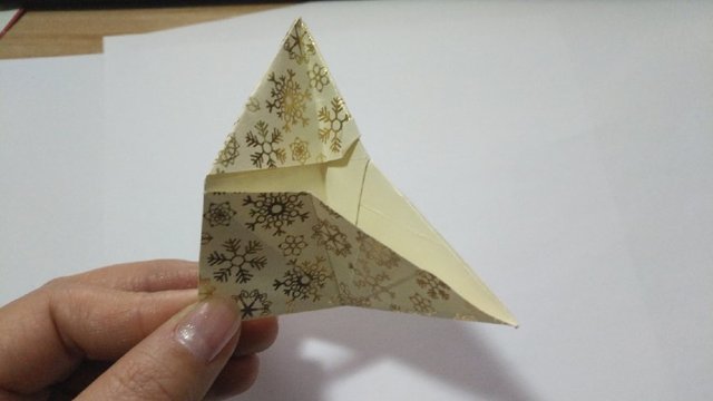 步骤15：这是我拍的对折的侧面，很简单，就是内折，把纸张沿着底部对折，多余的折到上面去。