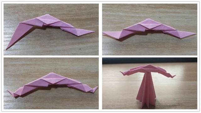 步骤5：接着再把右边的下面的三角往上折，从里往外翻折，然后左边重复一样的步骤，接着再把上面的角先往下折在往上折，对着左下角的图3折就可以了。这样天秤座的天平就做好啦，放在支撑杆上就行了。