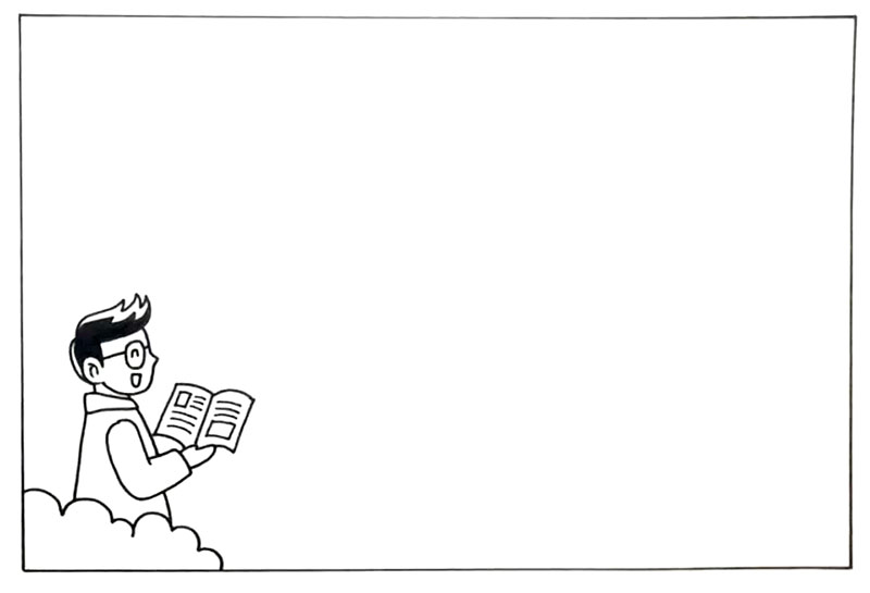 步骤1：画布右下角画出一个看书的男老师。