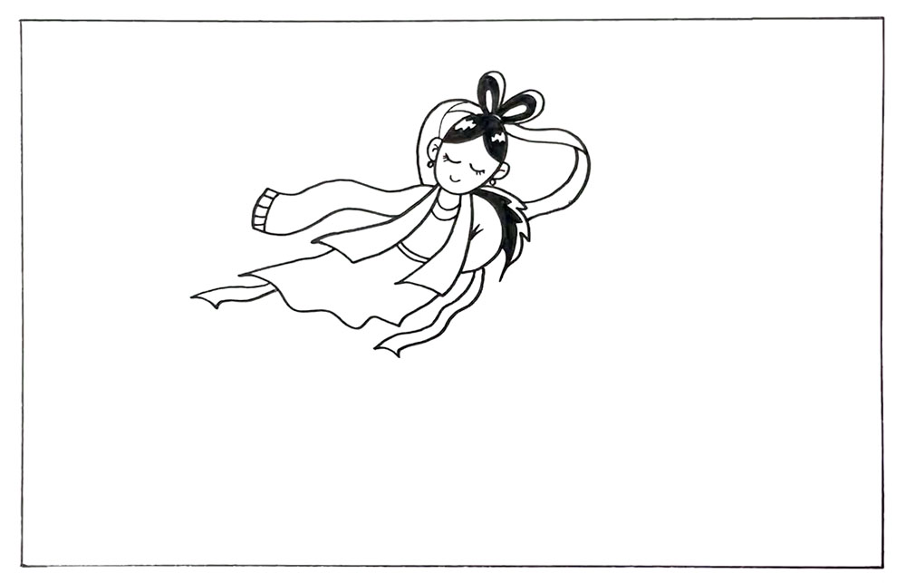 步骤1：先在画面正中间画出飞天的嫦娥。