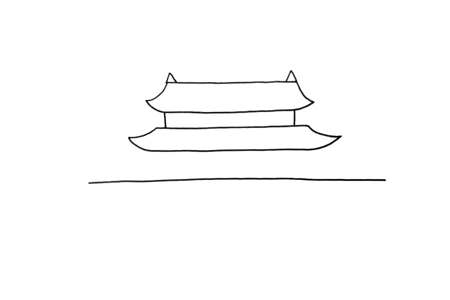 步骤2：接着画下面的屋檐。