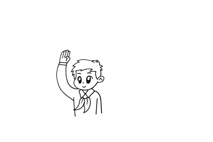 步骤1：左边画出一个敬礼的男少先队员。