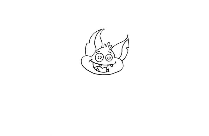 步骤4：下面画它张得大大的嘴和牙齿。