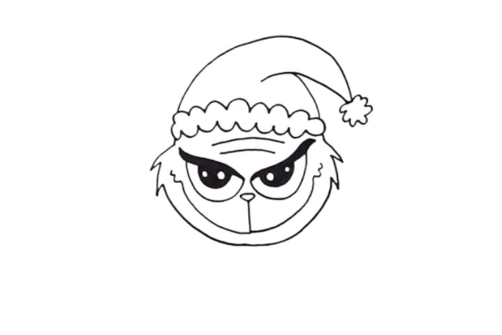 步骤4：头上画一顶圣诞节帽子。