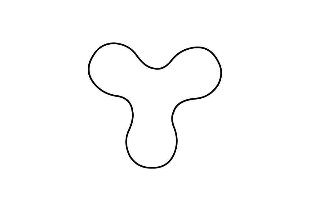 步骤1：先画出指尖陀螺的轮廓，有点像三叶草的形状。