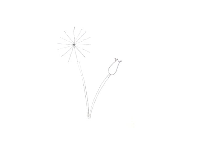 步骤3：右边再画出一条小枝干来，在上面画一个小花苞。