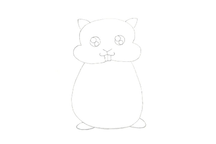步骤4：然后是画仓鼠大大的身体和两只小脚。