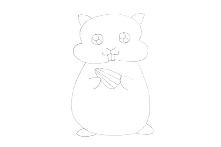 步骤5：身体上方画出它的小手和捧着的瓜子。