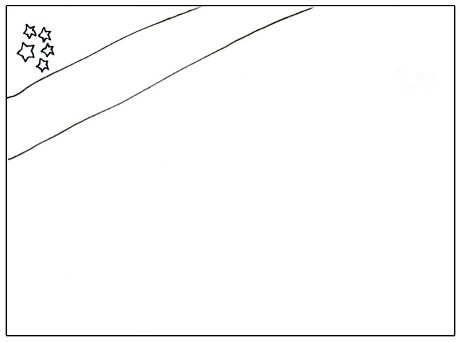 步骤1：这期手抄报的报头非常简单，我们先画出五星红旗，然后在红旗下面画一条斜线来写我们的标题。