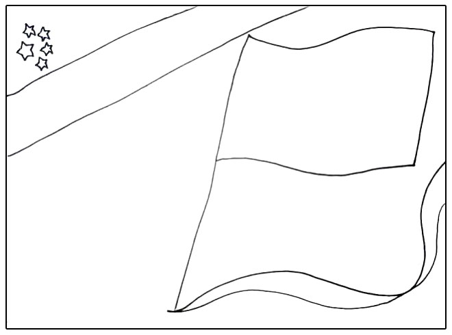 步骤2：用红旗和彩带绘制的边框漂亮又简单。大家喜欢这样的边框吗？