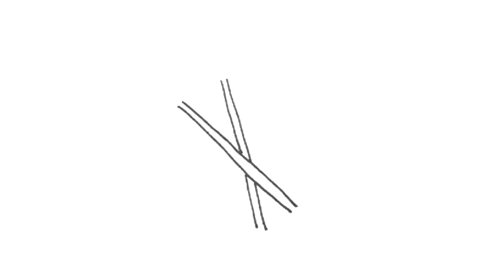 步骤1：在纸上先画上两条交错的斜线。